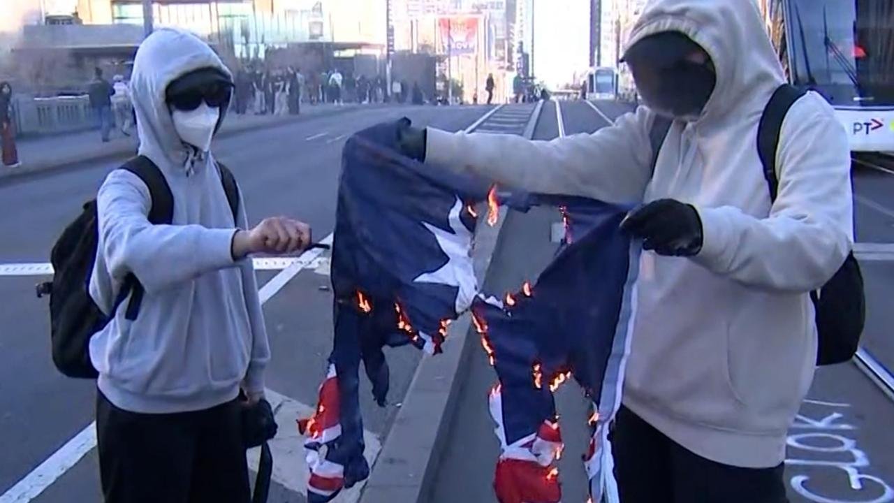 Australian Flag Set On Fire During Pro-Palestine Protests second image